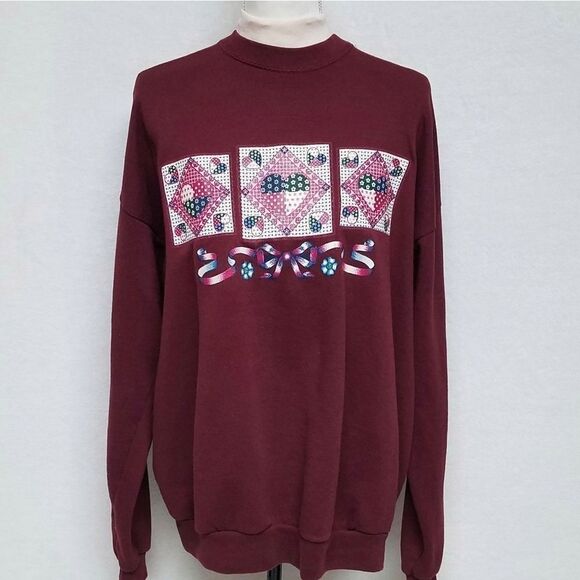 VINTAGE 80s Santee Pluma Maroon Hearts Sweatshirt - Picture 3 of 13